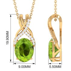 Product Details Introducing a one-of-a-kind Peridot Pendant Necklace that is both delicate and charming. The 8X10 MM Oval Cut Peridot takes center stage in a 4 Prong Setting, with a Twisted Bail adorned with Diamond on a Solitaire Pendant. This Designer Pendant is so beautiful that its likely to become a staple in your collection, one youll never want to take off. Product Information SKU SHP-PENDANT032215341 Weight 3.60 gm (Approximate) PERIDOT INFORMATION No.of Stones 1 Pieces Total Weight 2.50 Peridot Pendant, Solitaire Pendant, Type 4, Center Stage, So Beautiful, Oval Cut, Prong Setting, Twist, Yellow Gold