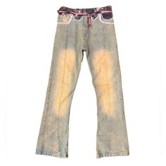 Super Cool Pair Of Pants Will Ship Same Day Or Next Day Depending On Time Of Purchase! If You Have Any More Questions Please Feel Free To Message Me! Acid Wash Denim Bottoms With Belt Loops, Casual Reworked Wide Leg Bottoms, Casual Reworked Wide-leg Bottoms, Casual Wide Leg Reworked Bottoms, Casual Wide Leg Reworked Pants, Yellow Five-pocket Pants For Spring, Spring Yellow Pants With Five Pockets, Fitted Acid Wash Bottoms With Five Pockets, Yellow Straight Leg Denim Bottoms