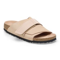 Kyoto Nubuck Leather New Beige | BIRKENSTOCK Modern Leather Slides With Buckle Closure, Modern Mules With Buckle Closure And Single Toe Strap, Leather Double Strap Mules With Leather Footbed, Spring Leather Toe Loop Footbed Sandals, Leather Toe Loop Footbed Sandals For Spring, Modern Leather Slides With Double Strap, Modern Leather Double Strap Slides, Leather Slides With Double Straps And Leather Footbed, Modern Double Strap Leather Slides