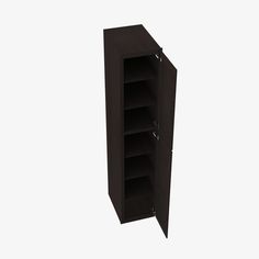 a tall cabinet with three shelves on one side