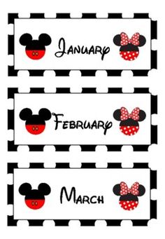 mickey mouse name tags with red and black polka dots