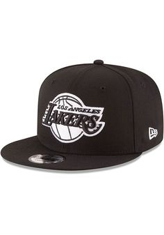 the los angeles lakers black and white snapback hat is shown in front of a white background