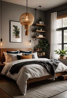 20 inspiring boho bedroom decor ideas to transform your space with earthy tones, eclectic patterns, and cozy textures. Urban Modern Bedroom Ideas, Colorful Bohemian Bedroom Decor, Industrial Boho Bedroom, Bedroom For Teenage Girl, Colorful Bohemian Bedroom, Lighting Bedroom Ideas, Wood Bedroom Ideas, Modern Bedroom Aesthetic