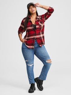 Torrid Fall Outfits, Winter Clothes Plus Size, Red Plaid Outfits For Women, Plus Size Long Sleeve Tops, Red Cami, Vintage Flannel, Rayon Shirt, Black And White Shirt, Flannel Tops