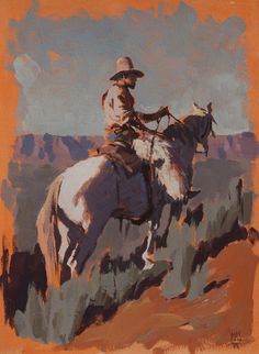 an oil painting of a man riding a horse