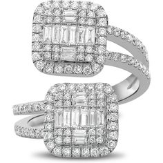 Roman & Jules 14K White Gold Wrap Around Diamond Ring with Split Shank - 1.22 Carat Total Diamond Weight Cluster Design, Expensive Jewelry Luxury, Diamond Birthstone, Gold Wrap, White Gold Set, Baguette Diamonds, Jewelry Luxury, Ring Collection, The Jewel