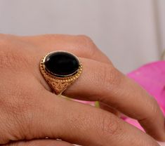 Welcome to My shop We provide the Excellent quality Jewelry to our Customers. Customer satisfaction is our first priority. Vintage brass ring with beautiful design. Handmade Items Product:- Ring Material:- Brass, 952 Sterling Silver Gemstone:- Black Obsidian We have 925 Sterling silver rings in all size for both men and women. We always use precious and semi precious gemstone for making jewelry. If you have any design in your mind so please let us know we will try our best to made it( For customization Making charges will apply). we give fast delivery service. If you have any questions or problem please contact us :- (naruto100798@gmail.com) Thank you. Onyx Signet Ring Gift, Onyx Signet Ring For Gift, Onyx Gemstone Ring As Gift, Handmade Onyx Rings For Anniversary, Gold Ring Unique, Obsidian Jewelry, Engraved Ring, 18k Gold Ring, Unique Ring