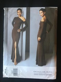 an image of a woman in a long dress on the cover of a sewing pattern