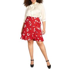 Modcloth It's A Wrap Ruffle Hem A-Line Skirt Cherry Hearts Print Red Size 8 New With Tag Adorned In An Updated White Cherry Print From Our In-House Designers, This Red A-Line Skirt Offers Fun, Flirty Style And Endless Styling Opportunities! Fall For The Ruffled Trim, High Waistline, And Wrap Detail Of This Lightweight Bottom From Our Modcloth Label. 100% Polyester Ruffled Trim High Waistline Cherry Hearts Print Zip Back Closure Approx Measurements Laid Flat: Waist Width: 14" Length: 22.5" This I Chic Red Mini Skirt With Floral Print, Red Floral Print Skirt Affordable, Red Fitted Floral Print Skirt, Casual Red Floral Print Mini Skirt, Chic Red Floral Print Mini Skirt, Cherry Hearts, Red Vintage Floral Print Skirt, Flirty Style, Hearts Print