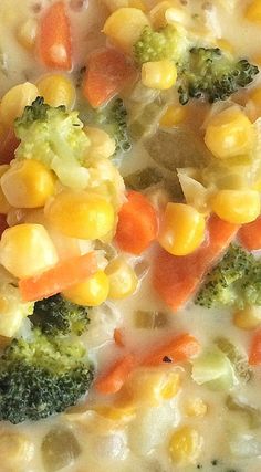 corn and broccoli soup in a white bowl