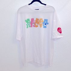 Care Bears X Romwe Collaboration White Short Sleeve Tee Shirt Colorful Care Bear Image On The Front Red Heart Care Bears Logo On Left Sleeve Never Worn, Nwt Size L P Care Bears Logo, Bears Logo, Heart Care, Bear Images, Bear Character, Bear Logo, Bear Shirt, Care Bear, Care Bears