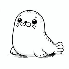 a cartoon seal animal sitting on the ground