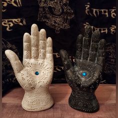 Ancient Hamsa Hand Of Fatima Palmistry Hand Of God Evil Eye Of Protection Art Piece/Statue/Altar Piece Home Decor/Home Decoration/Home Accent Bundle/Lot Of 2 Statues Such Intricacy On This Meticulously Crafted Piece Of Art! Adorned W/Hieroglyphs Reminiscent Of An Ancient Sumerian Tablet Or Egyptian Pyramid/Tomb/Wall Painting! Etched W/Glyphs Of The Egyptian Ankh (Everlasting/Eternal Life After Death), Crosses, Evil Eyes, Paisleys, Snakes, Hearts, Flowers, Solar System/Constellations/Planets/Gala Living Room Altar, Hand Painted Wedding Dress, Room Altar, Spell Witchcraft, Eye Of Protection, Palmistry Hand, Altar Space, Evil Eye Wall Hanging, Ancient Sumerian