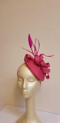 Elegant hot pink Fascinator! Classic style to go with a variety of outfits: bridesmaids, cocktail party, Kentucky Derby, Rehearsal dinner, Easter and church outfits. Ones with hair clip and headband. - Ready to ship - Fast Shipping - Free Shipping - Group discount available - Customize by adding different color flowers and or feathers - Headband and Hair clip It comes in other colors see their links below: YELLOW COLOR: https://www.etsy.com/HatsandPearls/listing/599468108/royal-blue-fascinator-h Curved Brim Fascinator For Wedding Guest, Fitted Pink Mini Hats For Wedding Guests, Pink Fascinator For Kentucky Derby Wedding Guest, Fitted Curved Brim Fascinator For Wedding Guest, Fitted Curved Brim Hat For Wedding Guest, Fitted Hat With Curved Brim For Wedding Guest, Pink Headband Mini Hats For Wedding, Pink Hat For Kentucky Derby Wedding, Pink Hat For Kentucky Derby Wedding Guest