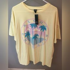 Baby Yellow Color. Very Soft And Comfy. Oversized. Oversized Printed Summer Tops, Oversized Summer Tops For Daytime, Trendy Short Sleeve Tops For Daytime, Oversized Tops For Summer Daytime, Oversized Yellow Tops For The Beach, Ribbed Shirt, Oversized Graphic Tee, Baby Yellow, Tie Dye Shorts