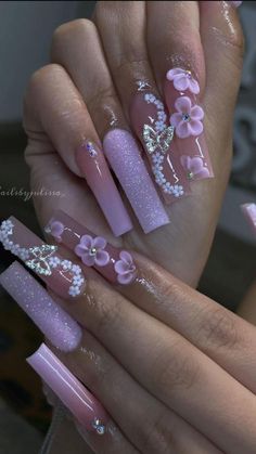 Purple Nails Quince, Nails Quince, Purple Acrylic Nails, Lavender Nails, Pink Gel, Nails Design With Rhinestones