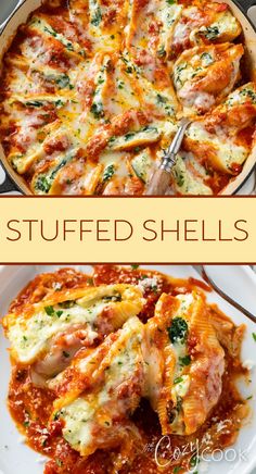 stuffed shells filled with cheese and spinach and topped with marinara sauce Stuffed Cheese Shells, Cheese Shells, Shells Stuffed, Italian Dinner Recipes, Stuffed Shells Recipe, Italian Dinner, Stuffed Shells