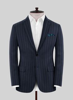 Get ready for an occasion to remember with a party-perfect ensemble with our Napolean Eloyi Stripe Blue Wool Jacket. This jacket brings some serious style to the boardroom and beyond. It's crafted from a wool blend and features a blue hue with a subtle stripe pattern, making it the perfect choice for any sophisticated setting. The timeless range can be dressed up or down, with the eye-catching stripe black color designed to meet the heritage. 
 
Look Includes  Napolean Eloyi Stripe Blue Wool Fab Tailored Long Sleeve Sport Coat For Semi-formal Occasions, Bespoke Long Sleeve Outerwear For Work, Bespoke Tailored Tweed Jacket For Formal Occasions, Bespoke Tailored Tweed Jacket For Formal Events, Formal Blue Blazer With Suit Collar, Bespoke Long Sleeve Blazer With Pressed Crease, Bespoke Single Breasted Semi-formal Outerwear, Wool Single Breasted Custom Fit Blazer, Formal Tweed Jacket With Concealed Placket