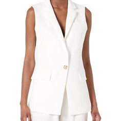 Gorgeous Tailored Longline Vest With Single Button Closure. Perfect Condition, Nwt! Chic White Single Button Blazer, Chic White Single-button Blazer, Chic White Blazer With Single Button, White Button-up Outerwear With Hidden Closure, White Outerwear With Hidden Button Closure For Work, White Single Button Outerwear For Fall, White Single-button Outerwear For Work, Chic White Outerwear With Hidden Button Closure, White Single Button Spring Outerwear