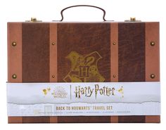 the harry potter suitcase is brown and white