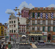 an image of a city street scene in minecraft