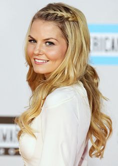 bangs side braid Growing Out Bangs, Perfect Ponytail, Front Braids, Jennifer Morrison, Long Hair With Bangs, Holiday Hairstyles, Celebrity Hairstyles, Hair Dos, Bridesmaid Hair