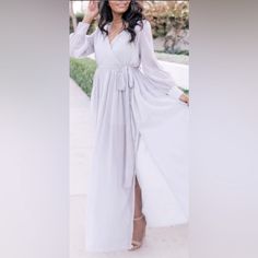 Ethereal, Sheer, Elegant Maxi Dress In A Light Grey. Never Worn, Nwtsmoke Free Home My Dearest, Elegant Maxi Dress, Darling Dress, Pink Lily, Silver Color, Pink Ladies, Light Grey, Lily, Long Sleeve Dress