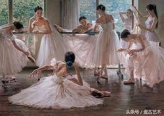 a group of ballerinas in pink tutus and white dresses are dancing together