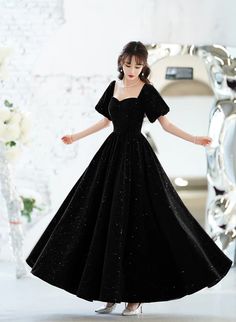 Black Velvet Short Sleeves A-line Lace-up Party Dress, Black Long Wedd – BeautyDressy Formal A-line Ball Gown, Fitted A-line Prom Gown, Elegant Black A-line Gown, Fitted Bodice A-line Ball Gown For Evening, Black A-line Ball Gown For Formal Events, A-line Dress For Prom Banquet, A-line Gown For Banquet And Prom Season, A-line Gown For Banquet During Prom Season, Formal Fitted A-line Ball Gown