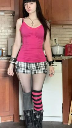 #pink #outfit #alternative #y2k #boots #bangs #cute Pink Boots Outfit, Cybergoth Outfits, Alternative Y2k, Y2k Boots, Pink Boots, Y2k Pink