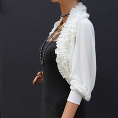 Bolero Elegant Party Shrug For Fall, Elegant Fall Party Shrug, Party Cardigan With Ruffles And Long Sleeves, Long Sleeve Ruffled Party Cardigan, Party Long Sleeve Ruffled Cardigan, White Chic Fitted Shrug, Elegant Fitted Cardigan For Weddings, Elegant Stretch Cardigan For Party, Elegant Ruffled Cardigan For Parties