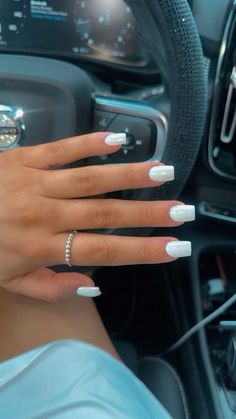 white chrome nails #nails #nailsoftheday Simple Cute White Acrylic Nails, White Acrylic Nails Chrome, Hoco Nail Ideas Square, Hoco Nails Acrylic Square, Chrome White Square Nails, Short Square White Chrome Nails, White Crome Nails Square French Tip, White Western Nail Ideas, White Chrome Powder Nails