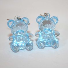 "Pastel Baby Teddy Bear Earrings These measure 2\" long" Blue Handmade Novelty Earrings, Handmade Blue Novelty Earrings, Cute Blue Hypoallergenic Earrings, Playful Blue Nickel-free Jewelry, Cute Clear Dangle Earrings, Cute Handmade Light Blue Earrings, Playful Blue Drop Earrings Jewelry, Novelty Blue Drop Earrings, Personalized Blue Earrings For Gift