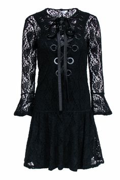 Current Boutique-Givenchy - Black Lace Dress w/ Oversized Lace-Up Front Sz 4 Black Lace Dress Goth, Gothic Lace Overbust Dress, Dark Red Lip, Gothic Sheer Lace Dress, Givenchy Black Dress, Gothic Black Sheer Dresses, Dark Red Lips, Givenchy Dress, French Girl Chic