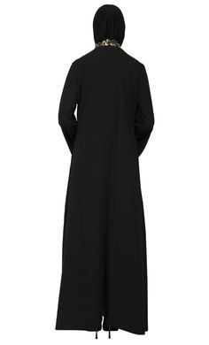 Beautiful front Sequin embroidered black abaya dress giving a classy look. It has pockets at the sides. Nida is used and has collar to enhance the look. FIT : True to size COMPOSITION : NIda+Sequin work CARE : Dryclean Only Modest Black Abaya For Formal Occasions, Formal Long Solid Abaya, Black Long Abaya With Modesty Panel, Formal Black Long Thobe, Formal Long Black Thobe, Black Long Formal Thobe, Formal Modest Thobe, Modest Long Thobe For Formal Occasions, Black Abaya