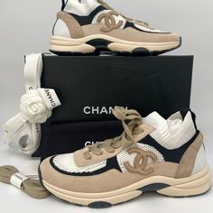 New Chanel 2022 Interlocking Cc Slip On Sneakers. Size 40.5 Us 10b Beige (Light Pink), Black And White. Chanel Low Top Athletic Sneakers From The 2022 Collection By Virginie Viard Neutrals Interlocking Cc Logo Suede Trim Round-Toes Lace-Up Closure At Uppers Comes With Original Box, Extra Laces And Dust-Bags. No Trades Designer Low-top Cream Sneakers, Designer Cream Low-top Sneakers, Luxury Low-top Cream Sneakers, Luxury Cream Low-top Sneakers, Luxury Cream Sneakers For Streetwear, Designer Beige Sneakers With Contrast Sole, Designer Cream Lace-up Sneakers, Luxury Beige Round Toe Sneakers, Luxury Beige Sneakers With Laces