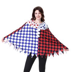 PRICES MAY VARY. Unique Clown Elements--The poncho features a patchwork and contrasting color design,adding a striking touch to your festival attire; Best Gift Choice--This poncho as a gift for Halloween or other party will definitely bring surprises to family and friends,it can create warm atmosphere as you want; High Quality Fabric--Made of 100% polyester fiber,soft and skin friendly,while also providing breathability and warmth; One Size Fits Most--This clown costume only comes in one size(from shoulder to hem nearly 80cm),suitable for most adults; Multiple Occasions--Suitable for Halloween/Christmas/New Years party,school play,circus performances,community play,stage show,parades,etc; Multiple Occasions--Suitable for Halloween/Christmas/New Years party,school play,circus performances,c Jester Collar, Poncho Costume, Poncho Outfit, Festival Attire, Party School, Circus Clown, Outfit For Women, Clown Costume, School Play