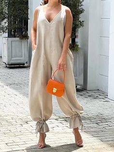 Oversized Jumpsuit, V Neck Jumpsuit, Loose Jumpsuit, Jumpsuit Outfit, Jumpsuit Summer, Sleeveless Jumpsuits, Neck Lace, Look Casual