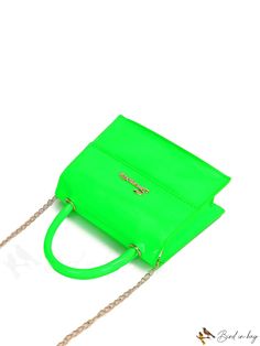 BirdinBag - Compact Faux Patent Leather Handbag Adorned with Alphabet Sticker Design Alphabet Sticker, Green Details, Patent Leather Handbags, Alphabet Stickers, Bag Bag, Square Bag, Leather Handbag, Top Handle, Leather Handbags