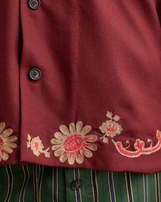 Rococo Overshirt – BODE Traditional Embroidered Tops For Workwear, Formal Floral Embroidered Tops For Fall, Designer Formal Tops With Floral Embroidery, Designer Floral Embroidered Tops For Formal Occasions, Embroidered Formal Tops For Fall, Bode Jacket, Bode Embroidered Shirt, Multicolor Folk Outerwear With Geometric Embroidery, Red Folk Embroidered Outerwear