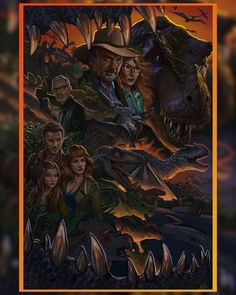 the movie poster for indiana jones and his family, including an adult dinosaur with two children