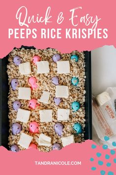 rice krispies with marshmallows and other toppings in a baking pan