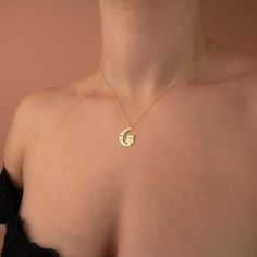 Modern and elegant 14K gold owl and crescent moon necklace for everyday wear. Great for stacking with other pendants to express yourself even better.  Wonderful and unique gift idea to show your love to important people in your life with a cute and dainty gift. This owl and moon necklace makes a perfect gift for mothers, friends or yourself. Also a special anniversary gift for significant others. ♥ All our jewelry is custom made with Love and Care in our workshop.  ✿Unless "Solid Gold" option is Yellow Gold Moon-shaped Jewelry Gift, Moon Gold Necklace, Moon-shaped Yellow Gold Necklaces With Charms, Owl And Moon, Gold Moon-shaped Necklace With Moon Charm, Gold Owl, Silver Bird Necklace, Gold Crescent Moon, Owl Gold Necklace