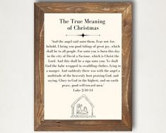 the true meaning of christmas is framed in a wooden frame with a nativity scene