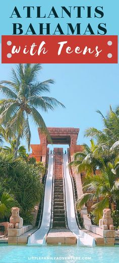 a water slide with palm trees in the background and text that reads, atlantic's bananas with teens