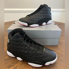 Air Jordan 13 Retro 'Playoff' Black / True Red-White Men’s Size 11.5 (Us) Authentic, Never Worn, New Comes In Original Box Sporty Jordan Shoes With Perforations For Sports, Black Low-top Basketball Shoes With Perforations, Sporty Synthetic Jordan Shoes With Perforations, Black Jordan Shoes For Light Sports With Cushioned Footbed, Sporty Black Basketball Shoes With Perforations, Black Lace-up Jordan Shoes For Light Sports, Black Perforated Lace-up Basketball Shoes, Black Jordan Shoes With Air Max Cushioning, Black Leather Jordan Shoes With Air Max Cushioning