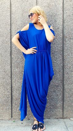 Maxi Plus Size Kaftan / Asymmetrical Plus Size Dress / by Teyxo Spring Asymmetrical Dress With Draped Sleeves, Blue Maxi Dress With Draped Sleeves For Party, Blue Midi Dress With Draped Sleeves For Party, Blue Party Midi Dress With Draped Sleeves, Summer Asymmetrical Dress With Draped Sleeves, Drapey Summer Dresses For Party, Spring Draped Rayon Dress, Spring Rayon Draped Dress, Blue Asymmetrical Evening Maxi Dress