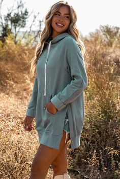 Blue Kangaroo Pocket Oversized Hoodie with Slits Bohemian Wedding Dress Lace, Loungewear Fashion, Bridal Gowns Mermaid, Ruffle Wedding Dress, Formal Cocktail Dress, Beach Vacations, Sweater Collection, Spring Outfits Women, Oversized Hoodie