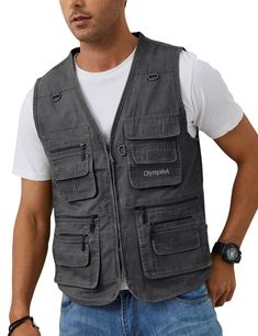 PRICES MAY VARY. 【Material】Men's travel fishing vest，utility vest men,made of lightweight breathable fabric, anti-pilling, not easy to shrink, comfortable to wear. This outdoor work safari vest for men is neatly sewn and stays flat without ironing. 【Multi-Pockets】Outdoor work safari vest cargo vest, suitable for men's leisure activities, freight, camping, work, hunting, fishing, travel, photo vest, front zipper and V-neck, with 16 different sizes of functional pockets and 3d rings, easy to hang Utility Vest Men, Utility Vest With Functional Pockets, 3d Rings, Casual Hunting Vest With Pockets, Camping Vest, Gilet Cargo, Photographer Vest, Utility Vest Outfit, Utility Hunting Vest Sleeveless