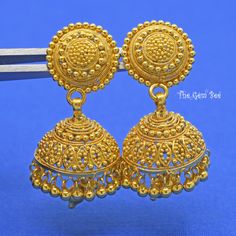 Thank you for coming in!  Spectacular 22K solid yellow gold earrings with bell design and beautiful granulation details!  Looks much much nicer in person! You'll get the pair of earrings  you see! WEIGHT: 12.75 Grams DIMENSION: 14.2mm ear post, 17mmx23.5mm Bell, 1.65 Inch Total Length MATERIAL: 22K Solid Yellow Gold Gold Jhumkas With Matching Earrings For Celebration, Yellow Gold Drop Earrings Jhumkas, Gold Earrings For Ceremonial Occasions, Gold 22k Bridal Earrings, Gold Pierced Jhumkas For Festive Occasions, Heavy Gold Bridal Earrings In 22k, Festive Gold Pierced Jhumkas, Gold Dangle Jhumkas For Ceremonial Occasions, Yellow Gold Jhumkas For Celebration